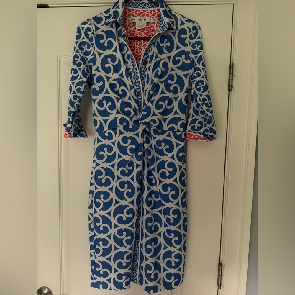 Gretchen Scott Designs Blue and White Twist and Shout Dress
